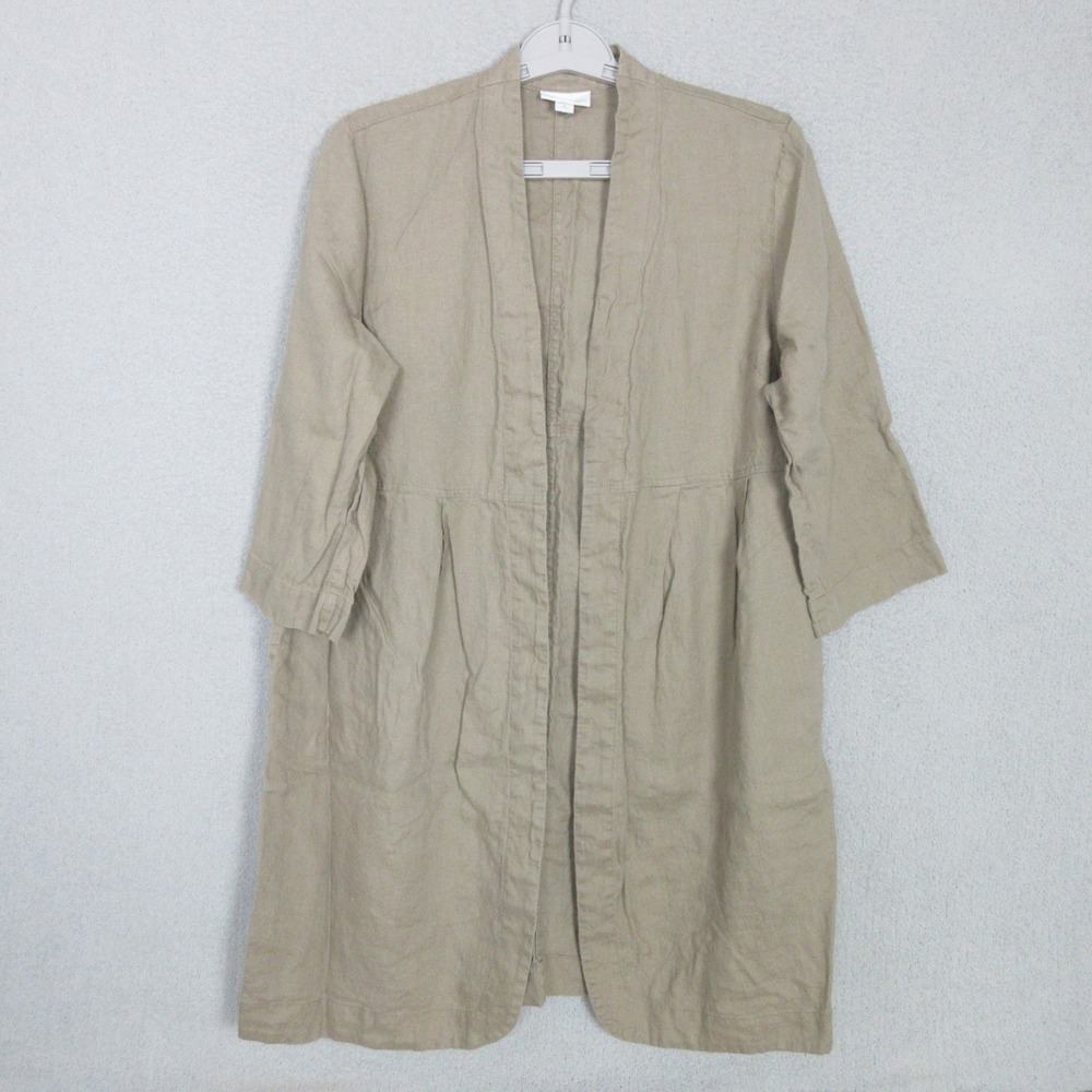 Pure Jill Duster Cardigan Women MP Tan 100% Linen Open Front Minimalist